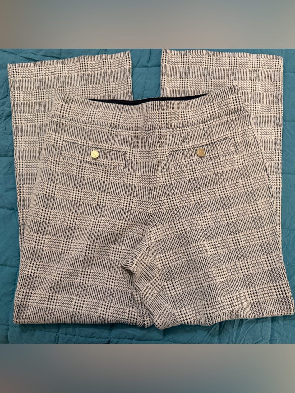 Michael Kors Black and White Plaid Dress Pant with Gold-Tone Label